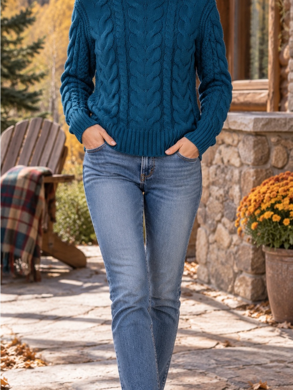 St. John's Bay Women's Cable Knit Turtleneck Sweater XS Teal Blue